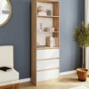 Etagère bibliothèque 3 niveaux 3 tiroirs blanc et effet bois