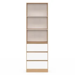 Etagère bibliothèque 3 niveaux 3 tiroirs blanc et effet bois