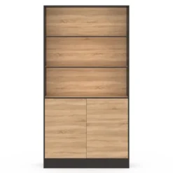 Etagère bibliothèque 3 niveaux XXL 1 placard noir et effet bois 190 cm