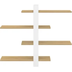 Etagère murale avec étagères coulissantes 4 niveaux façon hêtre et blanc