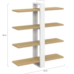 Etagère murale avec étagères coulissantes 4 niveaux façon hêtre et blanc