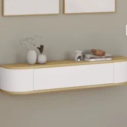 Etagère murale console d'entrée 1 porte blanc et effet bois