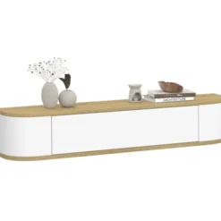 Etagère murale console d'entrée 1 porte blanc et effet bois