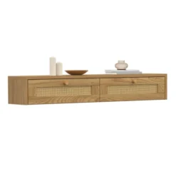 Etagère murale console d'entrée 2 tiroirs effet naturel cannage