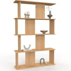 Etagère 4 niveaux asymétrique façon hêtre design arrondi