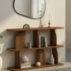 Etagère 2 niveaux japandi asymétrique effet noyer
