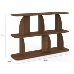 Etagère 2 niveaux japandi asymétrique effet noyer