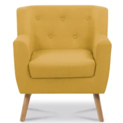 Fauteuil avec repose pieds en tissu jaune style scandinave