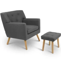 Fauteuil avec repose pieds en tissu gris anthracite style scandinave