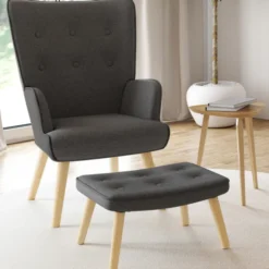 Fauteuil avec repose-pieds gris anthracite style scandinave