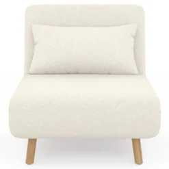 Fauteuil convertible en lit d'appoint 1 place 80x190 cm bouclette blanc