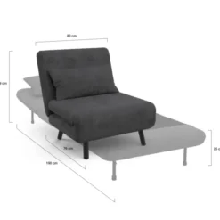 Fauteuil convertible en lit 1 place velours gris anthracite