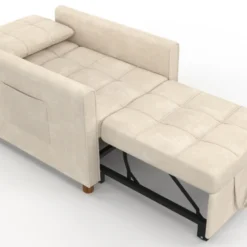 Fauteuil convertible lit d'appoint 1 place 69 x 170 cm tissu chenille beige