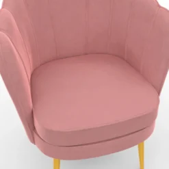 Fauteuil coquillage rose en velours pieds dorés