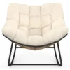Fauteuil de jardin à bascule effet rotin avec coussin écru