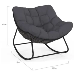Fauteuil de jardin à bascule effet rotin gris avec coussin gris
