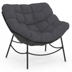 Fauteuil de jardin relax avec coussin effet rotin gris