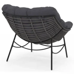 Fauteuil de jardin relax avec coussin effet rotin gris