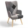 Fauteuil en tissu gris, blanc et noir style scandinave