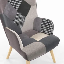 Fauteuil en tissu gris, blanc et noir style scandinave