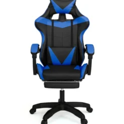 Fauteuil gamer réglable et inclinable avec repose-pied et coussins noir et bleu