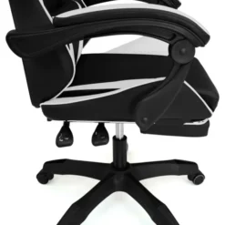Fauteuil gamer réglable et inclinable avec repose-pied et coussins noir et blanc