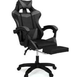 Fauteuil gamer réglable et inclinable avec repose-pied et coussins noir et gris