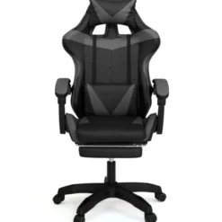 Fauteuil gamer réglable et inclinable avec repose-pied et coussins noir et gris