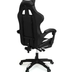 Fauteuil gamer réglable, inclinable avec repose-pied et coussins noir, blanc et gris