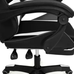 Fauteuil gamer réglable, inclinable avec repose-pied et coussins noir, blanc et gris