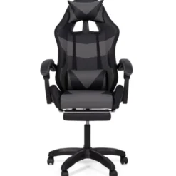 Fauteuil gaming LED noir et gris avec repose-pied, coussin tête + lombaire