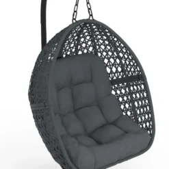 Fauteuil lune suspendu avec coussins gris