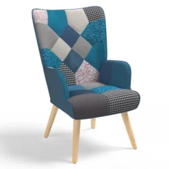 Fauteuil patchwork bleu style scandinave