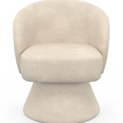 Fauteuil pivotant en tissu chenille beige