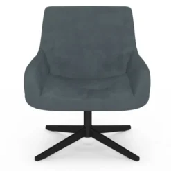 Fauteuil pivotant gris en velours et pieds noirs