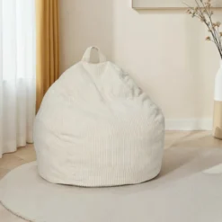 Fauteuil poire gros pouf en velours côtelé beige