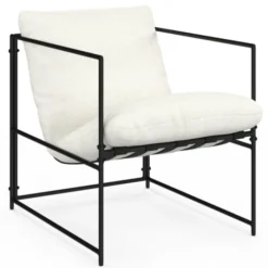 Fauteuil rembourré structure métal et coussin blanc