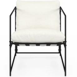 Fauteuil rembourré structure métal et coussin blanc