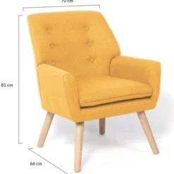 Fauteuil scandinave en tissu jaune moutarde