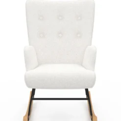 Fauteuil scandinave en tissu à bascule bouclette beige