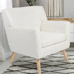 Fauteuil scandinave en tissu bouclette blanc