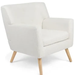 Fauteuil scandinave en tissu bouclette blanc