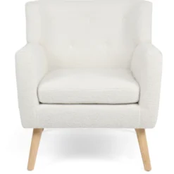 Fauteuil scandinave en tissu bouclette blanc