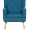 Fauteuil scandinave en tissu bleu canard