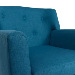 Fauteuil scandinave en tissu bleu canard