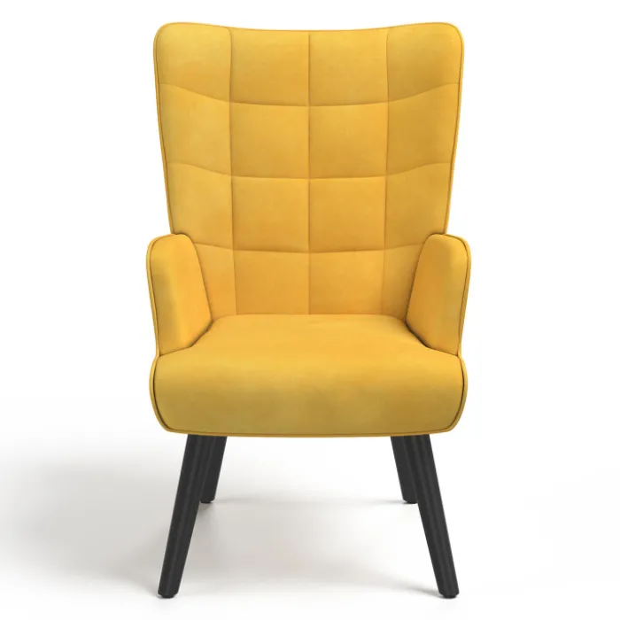 Fauteuil scandinave en velours jaune moutarde