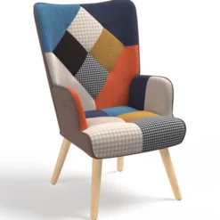 Fauteuil scandinave multicolore et imprimé pied de poule