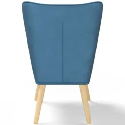 Fauteuil scandinave velours bleu et patchwork avec repose pied