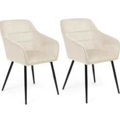 Fauteuils de table en velours beige