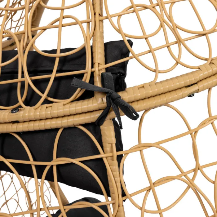 Fauteuil œuf suspendu effet rotin avec coussins noir